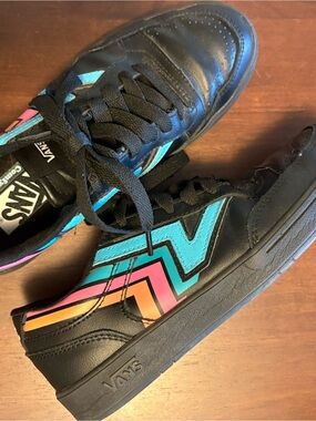 Vans Black Sneakers with Teal, Pink & Yellow Chevron Accents